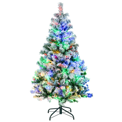 4.5' Artificial Snow Christmas Trees with Frosted Branches, Warm White or Colourful LED Lights, Steel Base