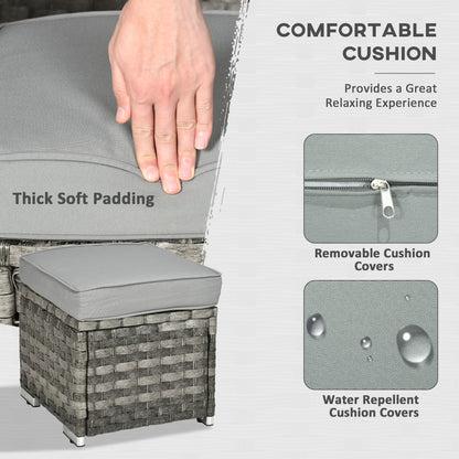 Outsunny 9-Seater PE Rattan Garden Furniture Set, 50,000 BTU Gas Fire Pit Table, Double Corner Sofa, 3 Footstools, Grey