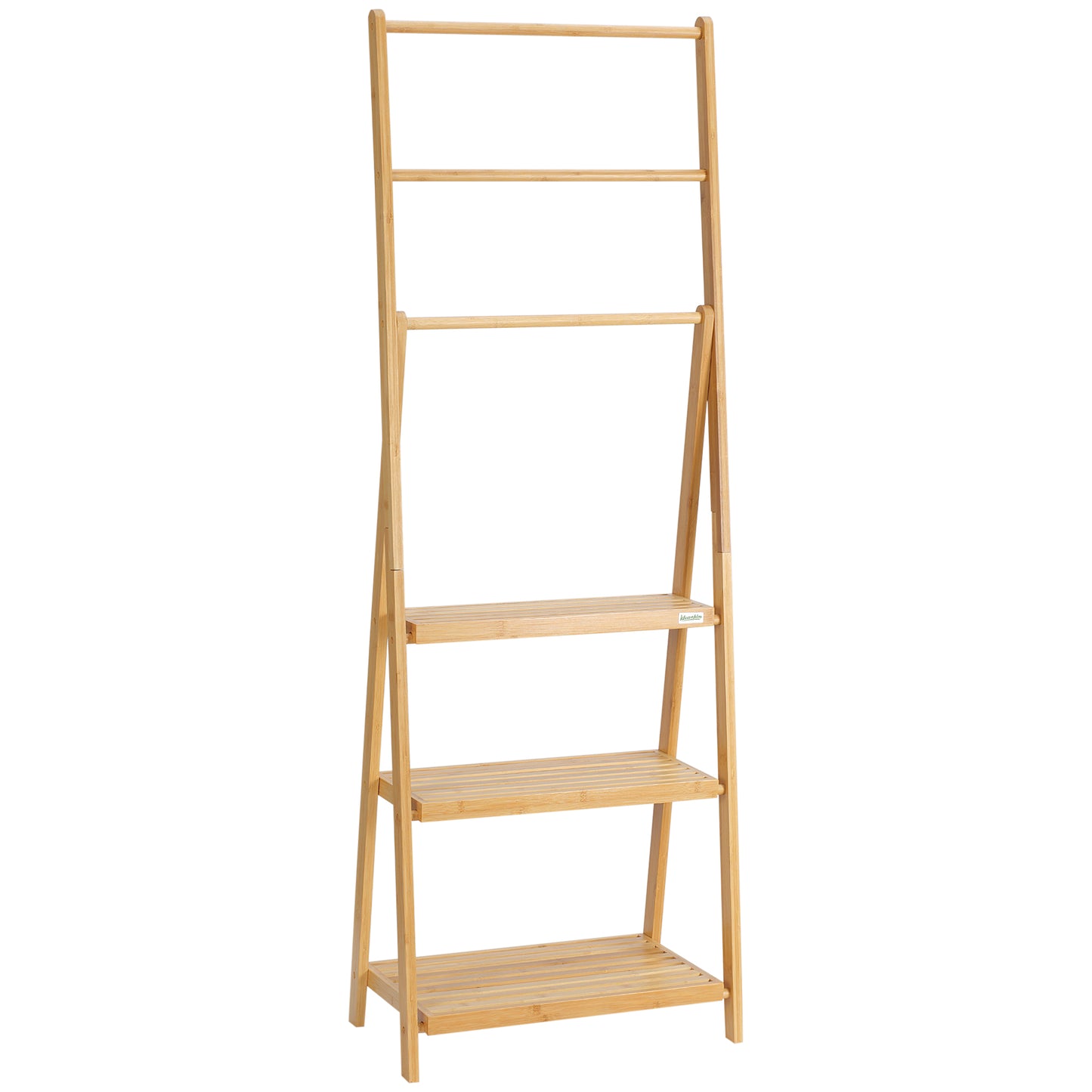 Kleankin Freestanding Natural Bamboo Towel Rack with 3 Towel Rails and 3 Storage Shelves, Space-Saving Foldable Towel Holder for Bathroom