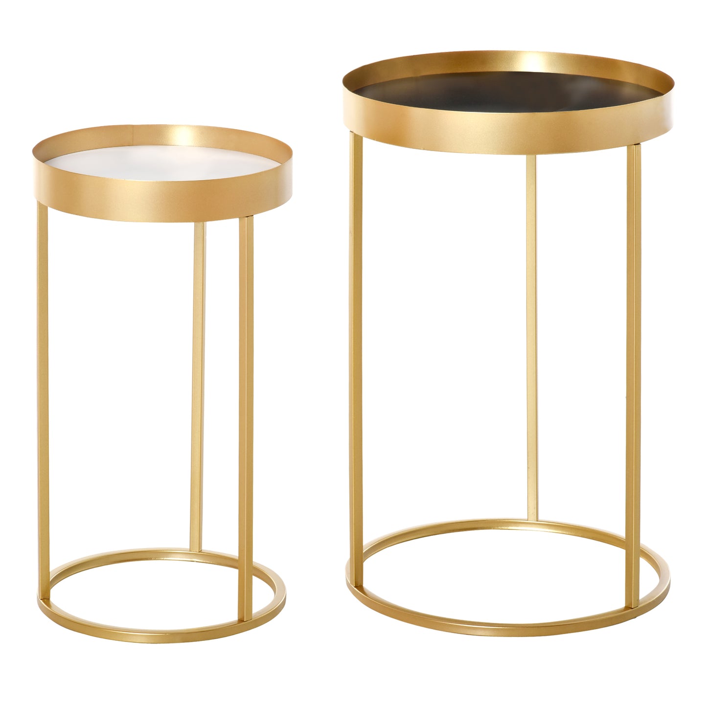 HOMCOM Set of 2 Nesting Coffee Tables with Gold Metal Base, Nest of Tables with Embedded Tabletop in Marble Color, Living Room, Bedroom