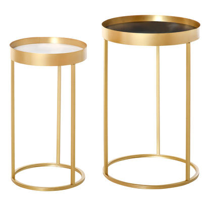 HOMCOM Set of 2 Nesting Coffee Tables with Gold Metal Base, Nest of Tables with Embedded Tabletop in Marble Color, Living Room, Bedroom