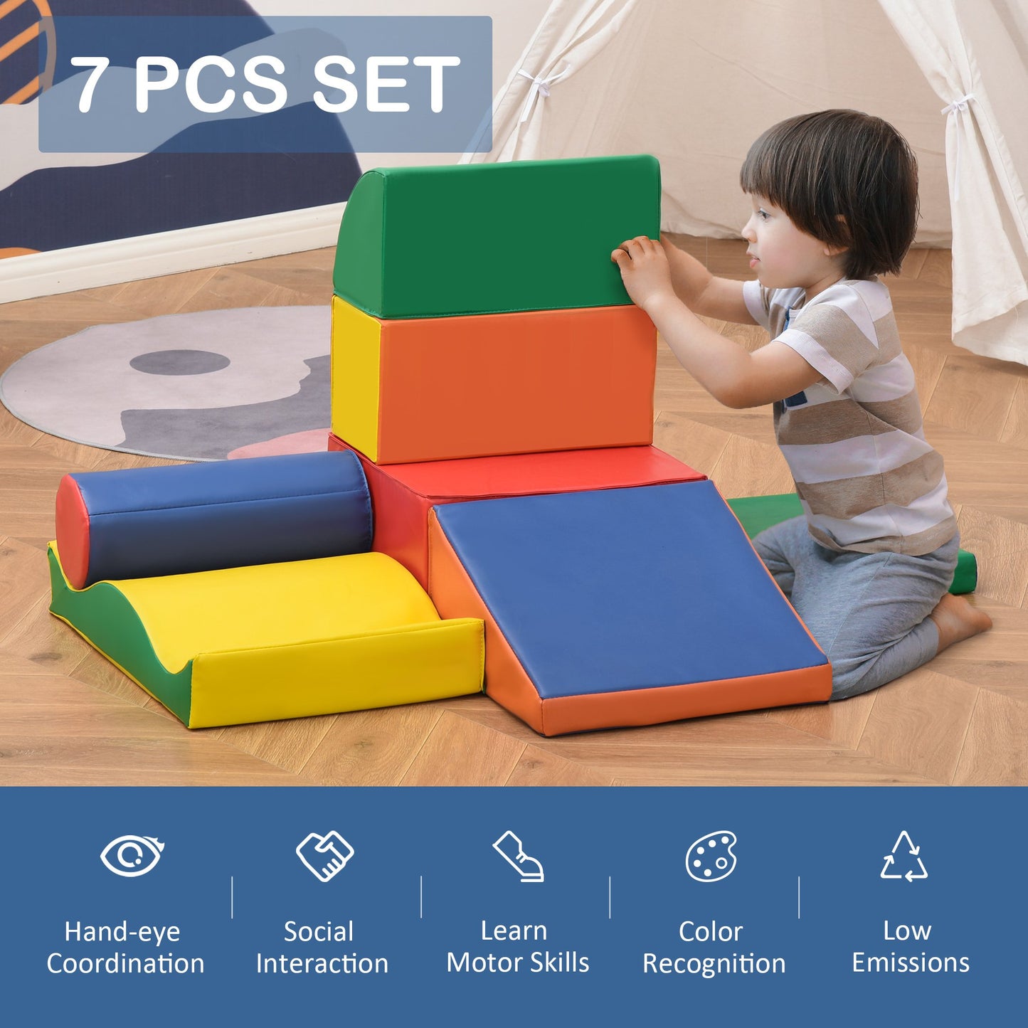 7 Piece Soft Play Blocks Kids Climb and Crawl Gym Toy Foam Building and Stacking Blocks Non-Toxic Learning Play Set Educational Software Toy