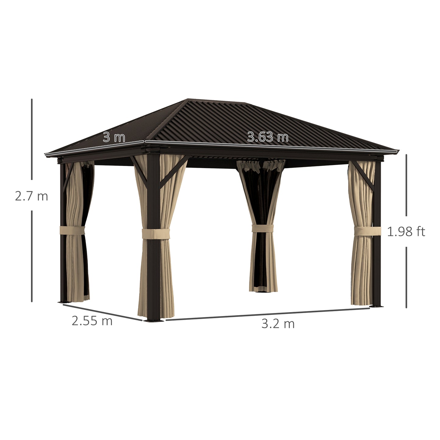 Outsunny 3.6 x 3m Aluminium Frame Hardtop Gazebo With  Accessories