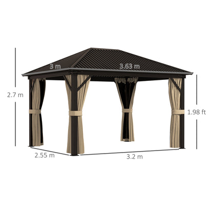 Outsunny 3.6 x 3m Aluminium Frame Hardtop Gazebo With  Accessories
