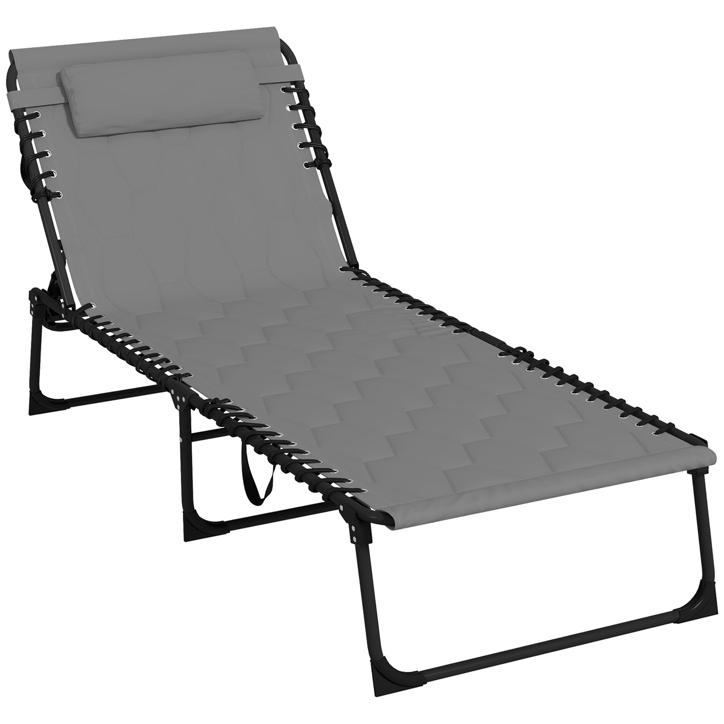 Outsunny Foldable Sun Lounger with 5 Level Reclining Back Outdoor Tanning Chair, Build In Padded Seat With Side Pocket - Grey