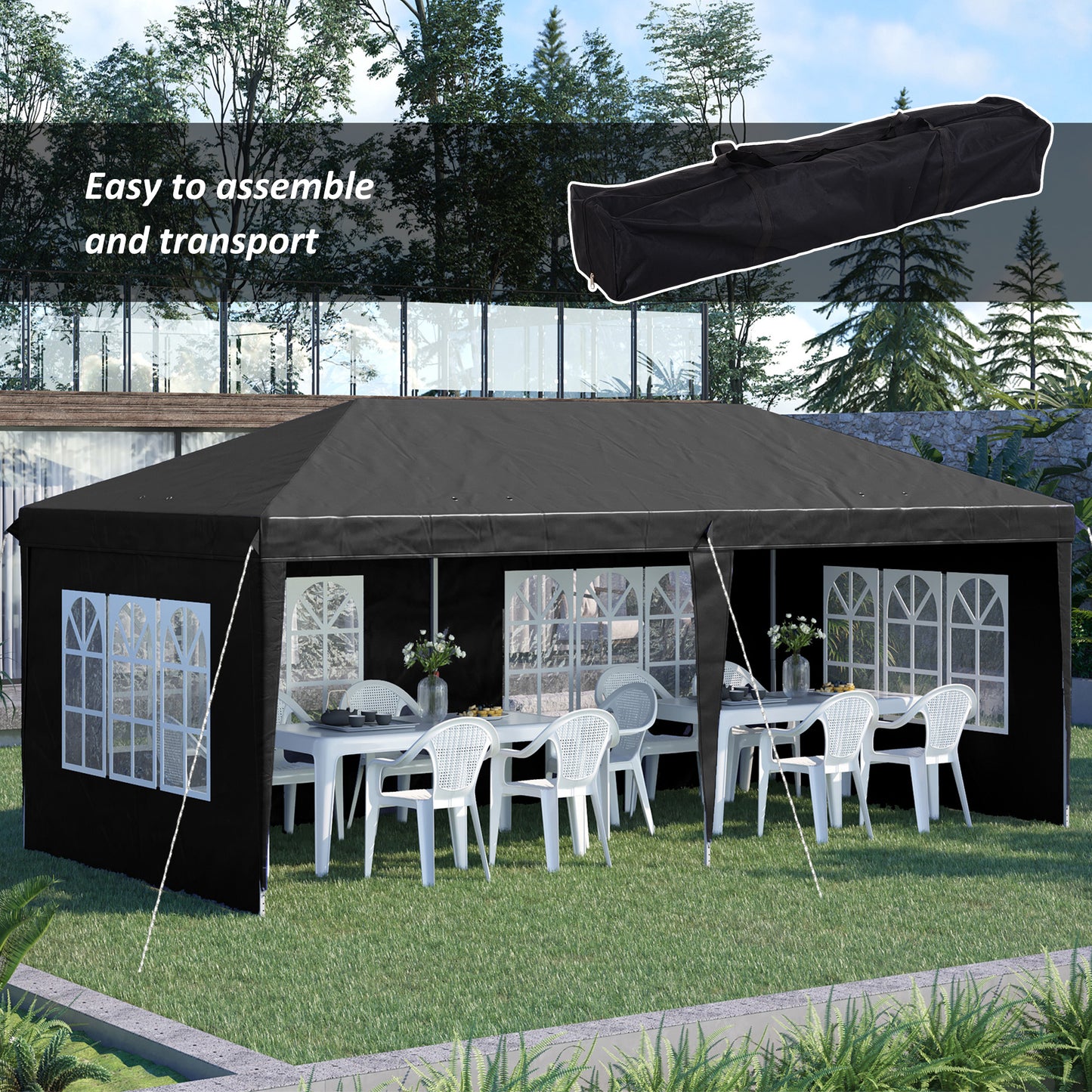 Outsunny 3 x 6m Pop Up Gazebo, Height Adjustable Marquee Party Tent with Sidewalls and Storage Bag, Black