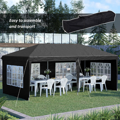 Outsunny 3 x 6m Pop Up Gazebo, Height Adjustable Marquee Party Tent with Sidewalls and Storage Bag, Black