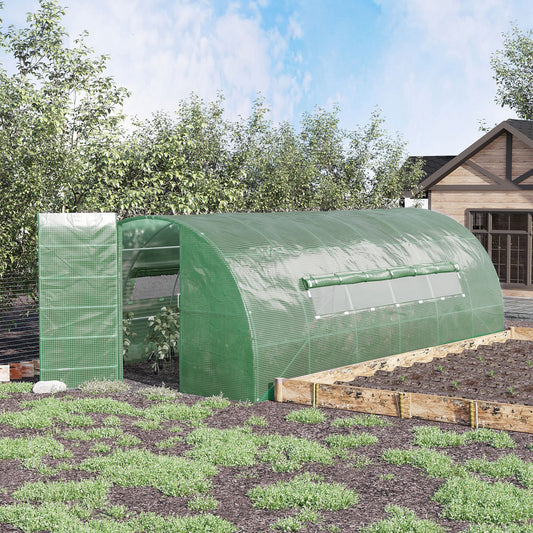 Outsunny Reinforced Polytunnel Greenhouse with Metal Hinged Door, 25mm Diameter Galvanised Steel Frame & Mesh Windows (3 x 6M)