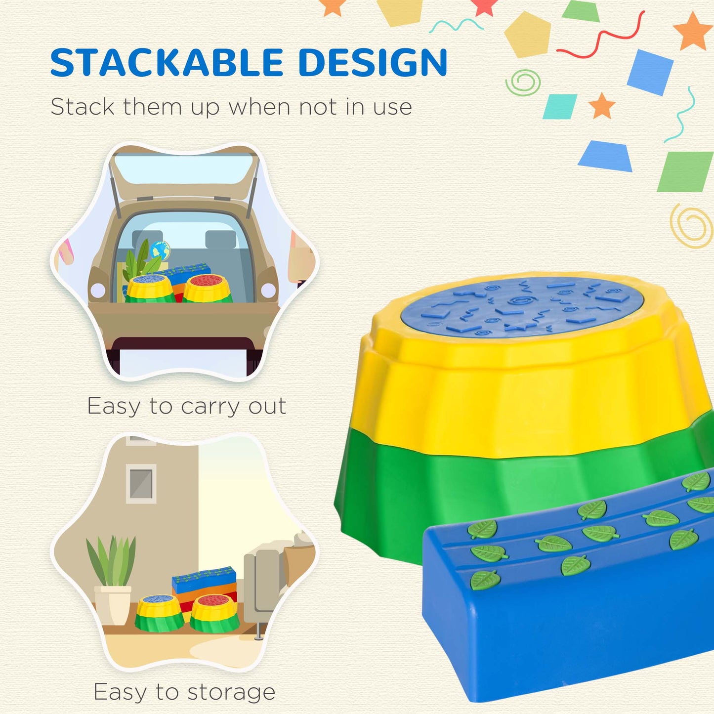 Outsunny 8pcs Kids Balance Beam, Balance Bridge with Non-slip Surface & Bottom, Stackable Stepping Stones for toddler, Strength Coordination Training