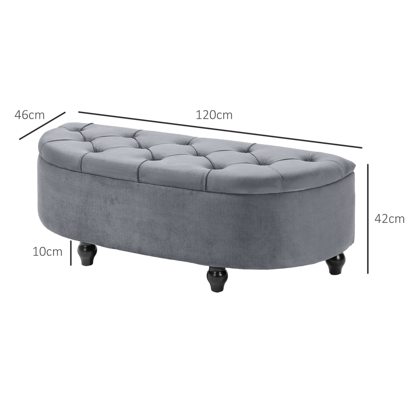 Semi-Circle Bed End Bench Ottoman W/ Storage Tufted Upholstered Accent Seat Footrest Stool with Rubberwood Legs for Bedroom & Entryway