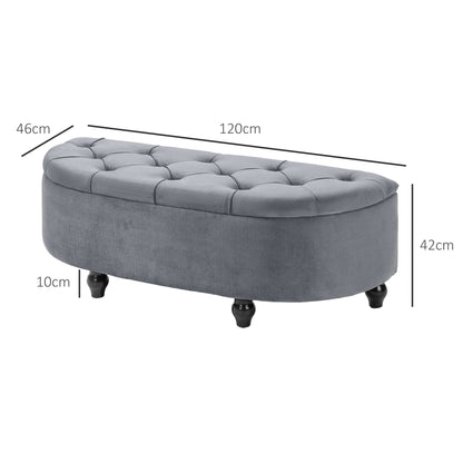 Semi-Circle Bed End Bench Ottoman W/ Storage Tufted Upholstered Accent Seat Footrest Stool with Rubberwood Legs for Bedroom & Entryway