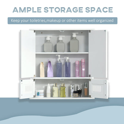 Kleankin Bathroom Mirror Cabinet, Wall Mounted Storage Cupboard with Double Doors and Adjustable Shelf, Bathroom Organizer, White