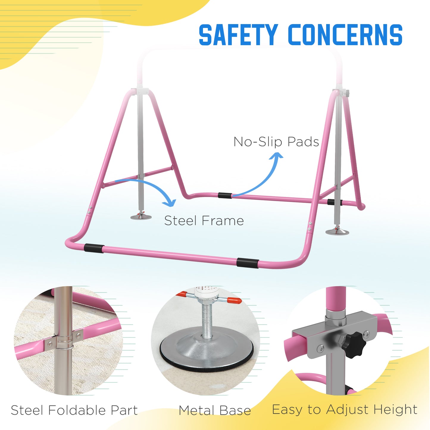 Kids Gymnastics Bar w/ Adjustable Height, Foldable Horizontal Bars, Pink