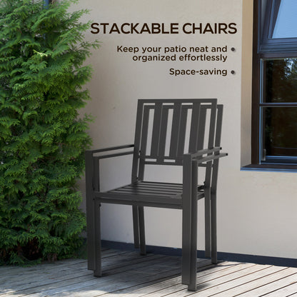 Outsunny Patio Dining Chairs with Metal Slatted Design, Black