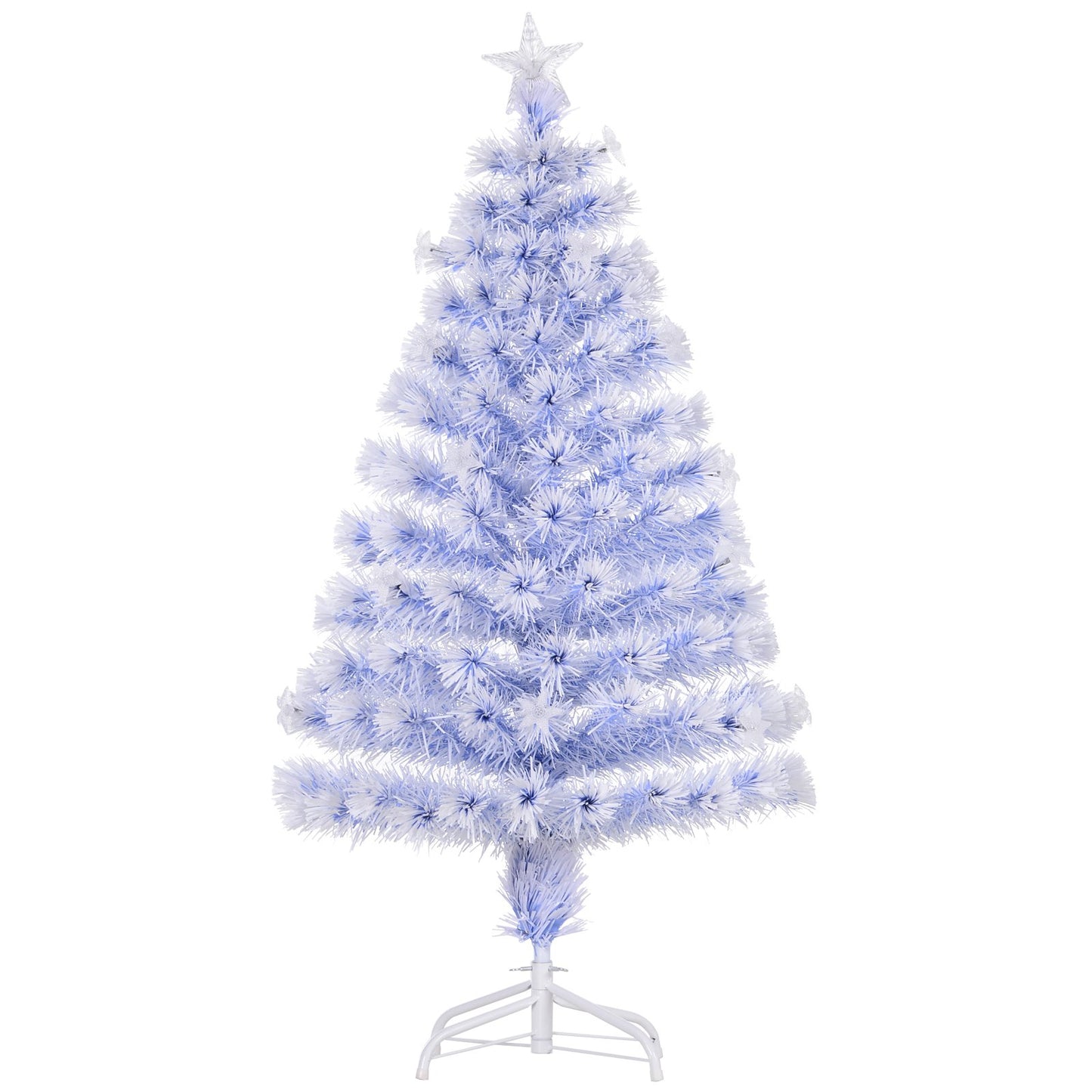 Artificial Fibre Optic Christmas Tree w/ 26 LED Lights Pre-Lit White Blue 4FT