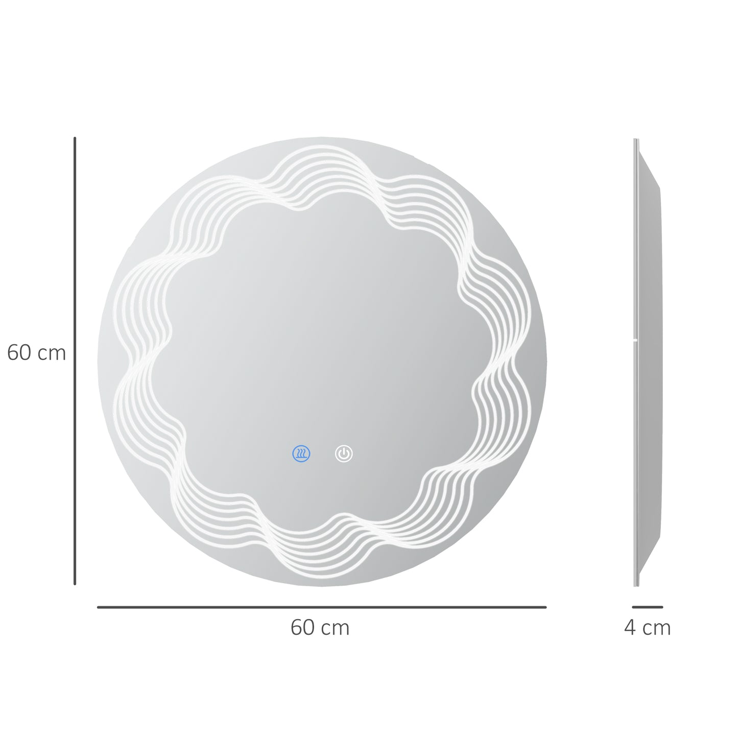 Kleankin Round Illuminated Bathroom Mirrors w/ LED Dimming Lighted , Wall Mounted Vanity Mirror w/ 3 Colour, Smart Touch, Anti-Fog, 60cm