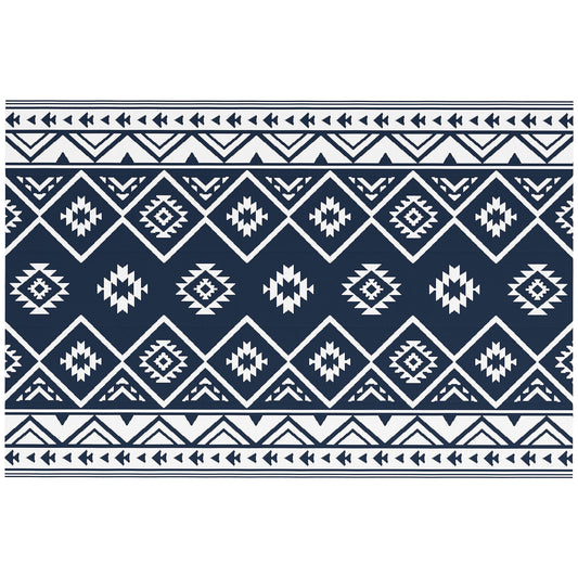 Outsunny Plastic Straw Reversible RV Outdoor Rug with Carry Bag, 182 x 274cm, Dark Blue and White