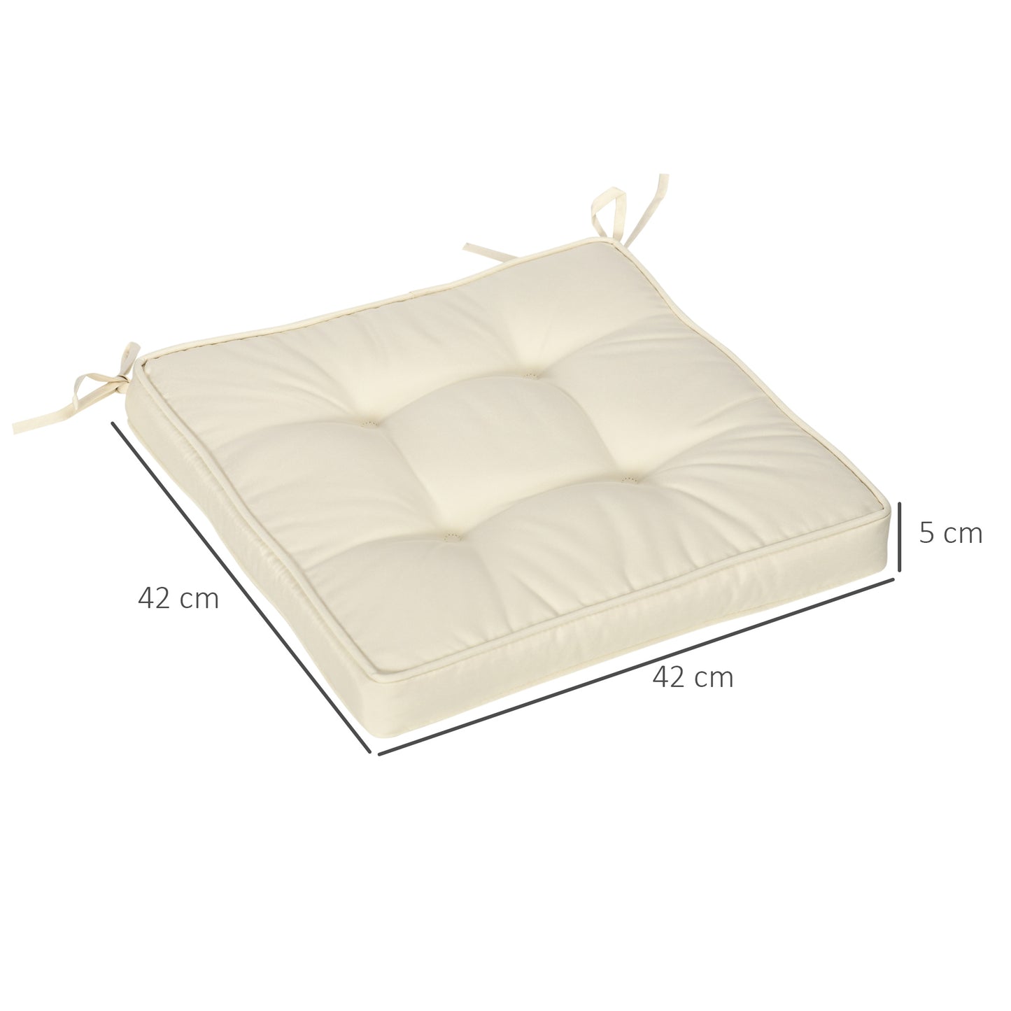 Outsunny Garden Seat Cushion with Ties, 40 x 40cm Replacement Dining Chair Seat Pad, Cream White