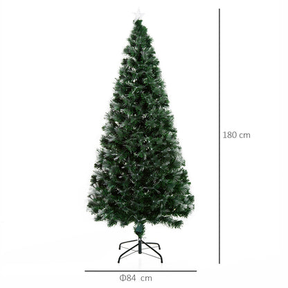 6ft Tall Artificial Tree Fibre Optic Colourful LED Pre-Lit Holiday Home Christmas Decoration with Flash Mode - Green