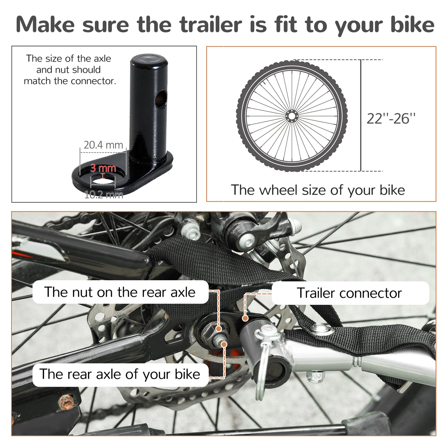 Bike Trailer 2-Seater for Bicycle Baby Child Multifunctional Carrier in Steel Frame (Black and White)