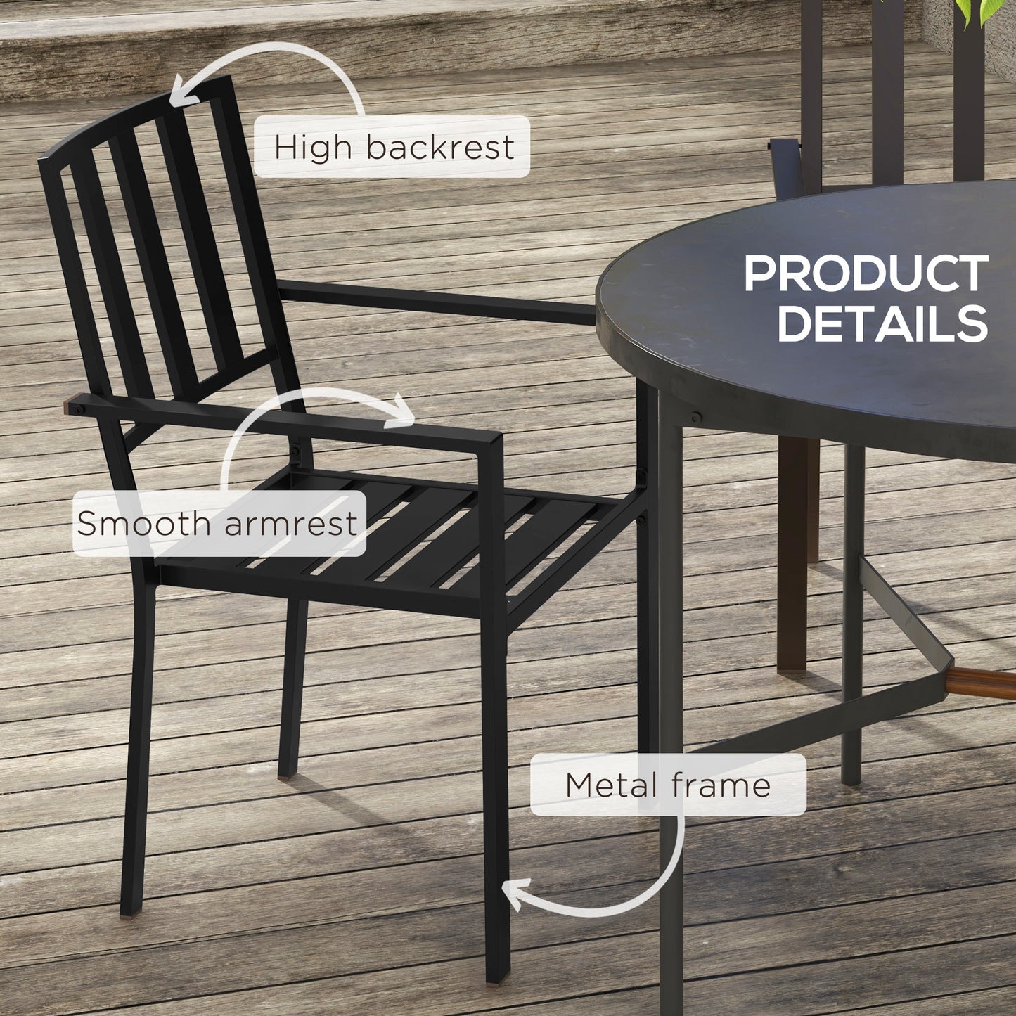 Outsunny Patio Dining Chairs with Metal Slatted Design, Black