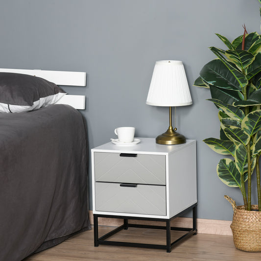 Bedside Cabinet with 2 Drawer Storage Unit, Unique Shape Bedroom Table Nightstand with Metal Base