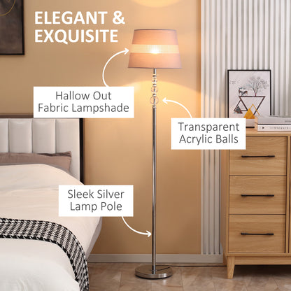 Floor Lamp with Hollow Out Fabric Shade, Chrome Base, Elegant Decoration for Bedroom, Living Room, Study, Grey