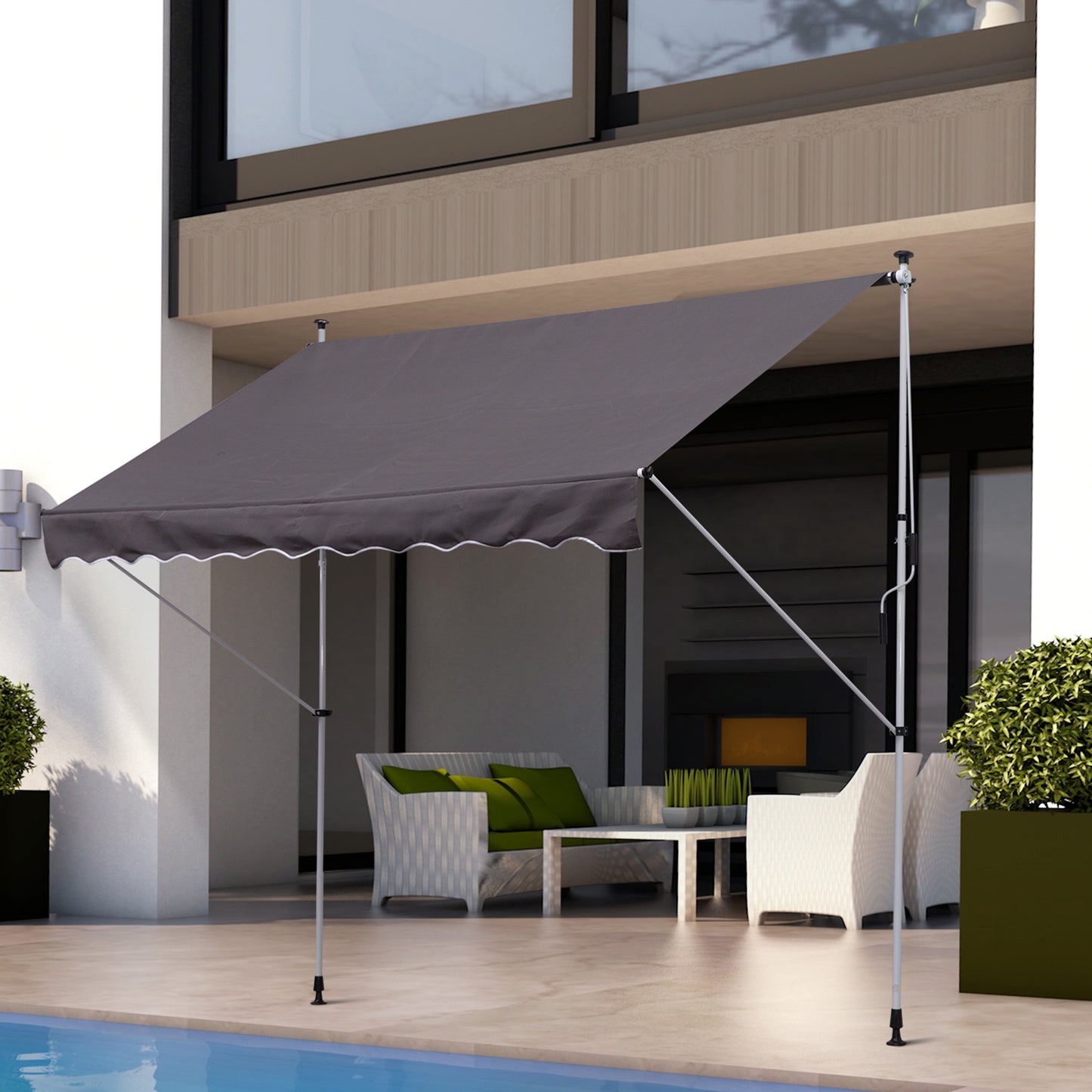 Outsunny Balcony 3 x 1.5m Manual Adjustable Awning DIY Patio Clamp Awning Canopy  Retractable Shade Shelter - Grey