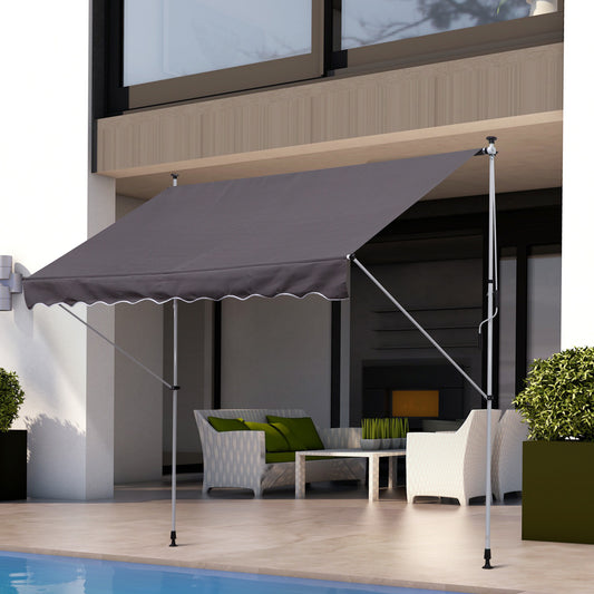 Outsunny Balcony 3 x 1.5m Manual Adjustable Awning DIY Patio Clamp Awning Canopy  Retractable Shade Shelter - Grey