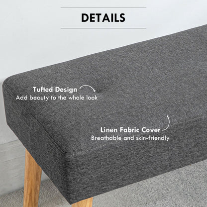 Retro Style Multifunctional Bed End Bench Tufted Upholstered Shoe Bench Ottoman Footstool Linen Fabric for Entryway Living Room Grey
