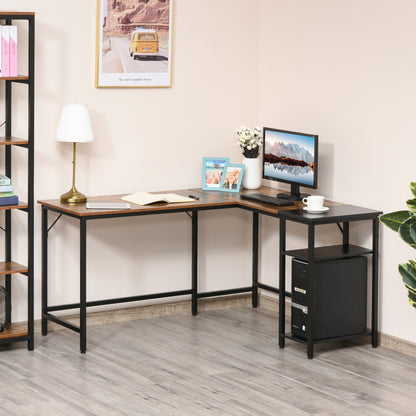 L-Shaped Computer Desk Industrial Corner Writing Desk with Adjustable Storage Shelf Space-Saving Home Office Workstation Rustic Brown