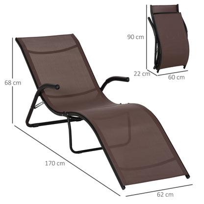 Outsunny Folding Chaise Lounge Chair, Reclining Garden Sun Lounger for Beach, Poolside and Patio, Dark Brown