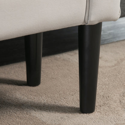 Small Linen Upholstered Ottoman Bench Rolled Arm End Chair, Wood Legs, Grey