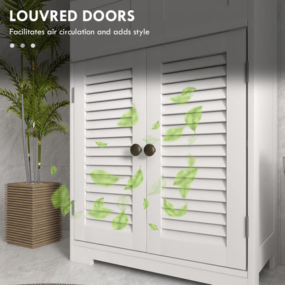 Kleankin Bathroom Storage Unit with Louvred Doors, Bathroom Floor Cabinet with Drawers, Open Shelf and Adjustable Shelf