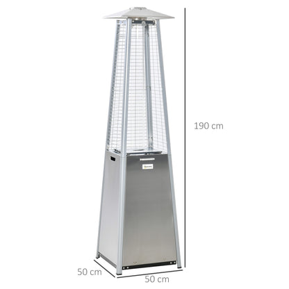 Outdoor Patio Gas Heater Stainless Steel Pyramid Propane Heater Garden Freestanding Tower Heater with Wheels, Dust Cover, Silver 11.2KW