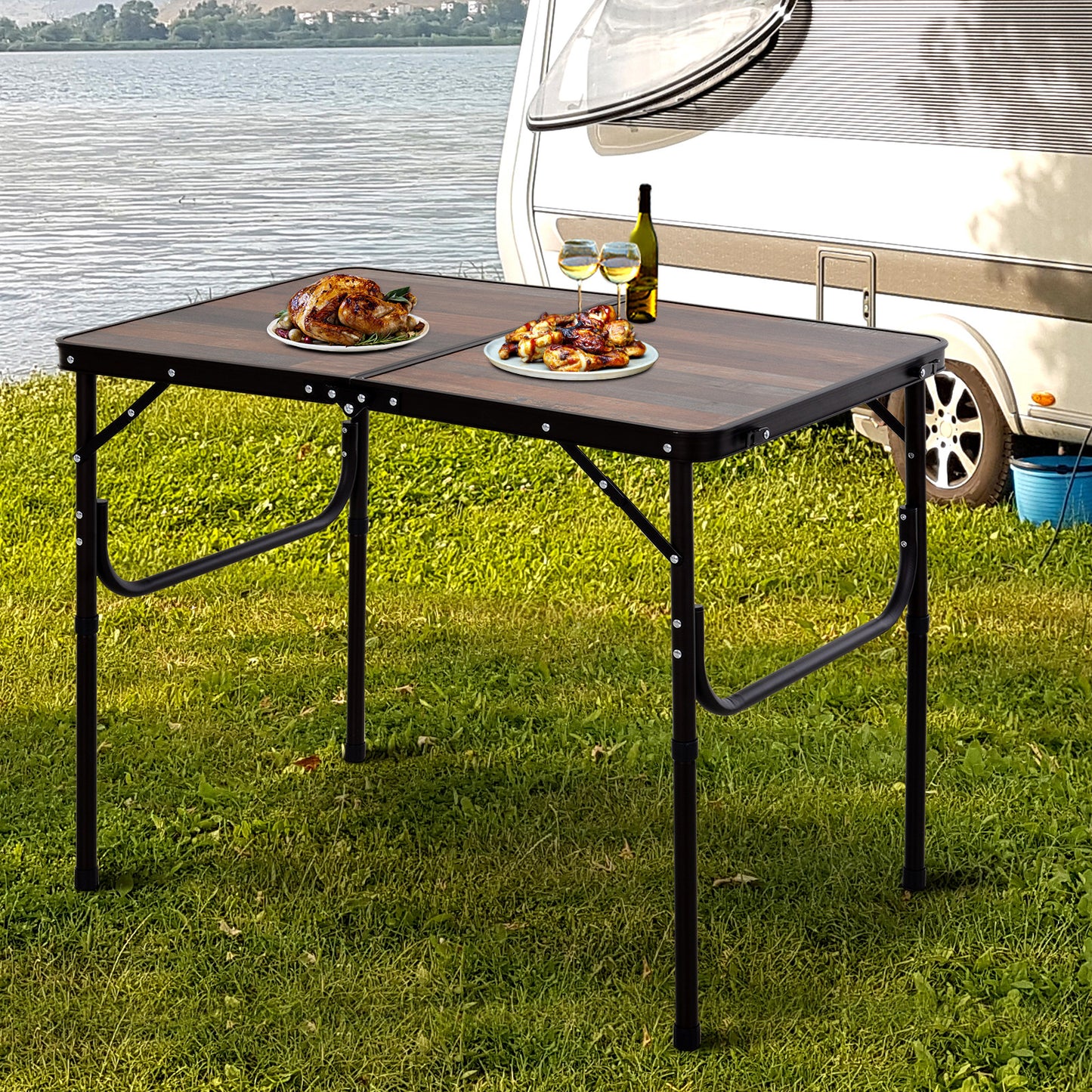 Outsunny 3ft Height Adjustable MDF Folding Foldable Camping Table