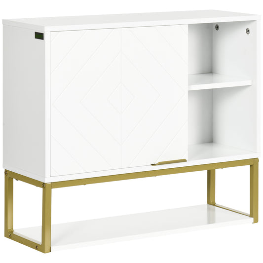Kleankin Bathroom Wall Cabinet, Over Toilet Storage Cabinet with Door and Storage Shelves for Hallway, Living Room, White