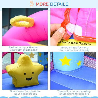 Outsunny Kids Bounce Castle House Inflatable Trampoline Basket with Inflator for Age 3-12 Castle Stars Design 2.25 x 2.2 x 2.15m