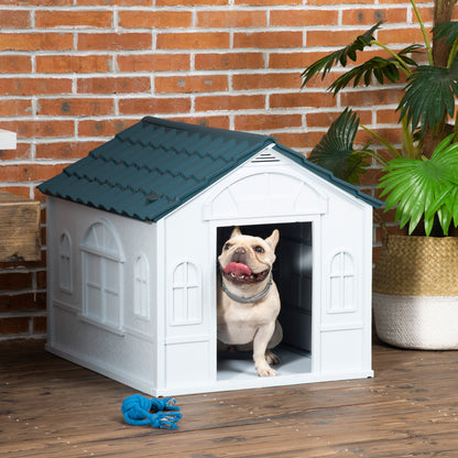 PawHut Water Resistant Plastic Dog House Puppy Shelter Kennel For Indoor And Outdoor