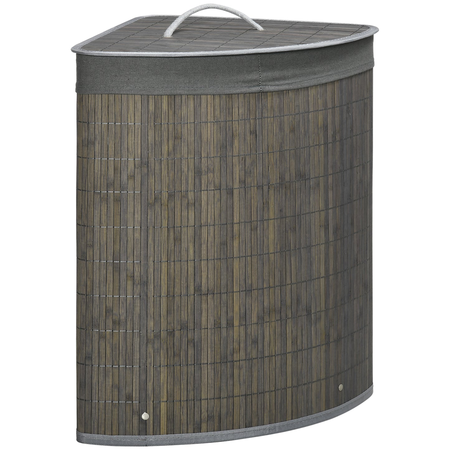 Bamboo Laundry Basket with Lid, 55 Litres Laundry Hamper with Removable Washable Lining,  Corner Washing Baskets, 38 x 38 x 57cm, Grey