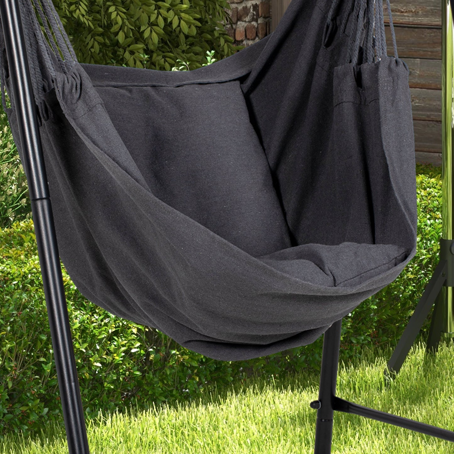 Outsunny Hammock Swing Chair with Stand And Cushion - Dark Grey