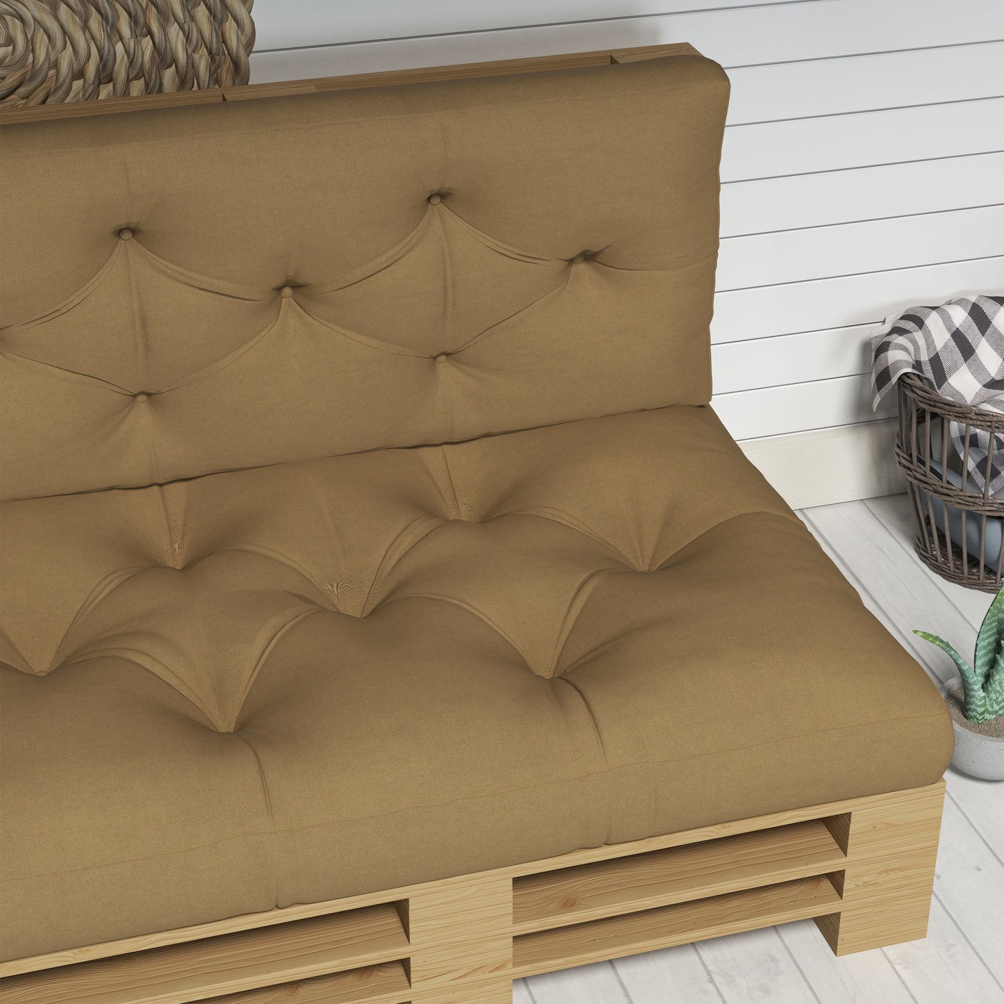 Outsunny 4-Piece Pallet Seat Cushions Back Pillows Replacement, Patio Chair Cushions Set for Indoor Outdoor, Beige