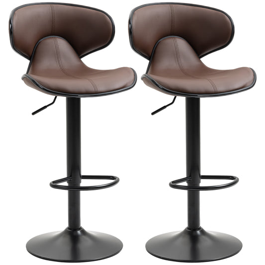 Swivel Bar Stools Set of 2, Barstools with Footrest and Backrest, Steel Frame Gas Lift, for Kitchen Counter Dining Room, Brown