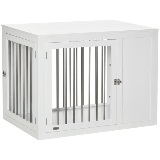 PawHut Furniture Style Dog Crate, End Table Pet Cage Kennel, Indoor Decorative Dog House, with Double Doors, Locks, for Medium & Large Dogs, White
