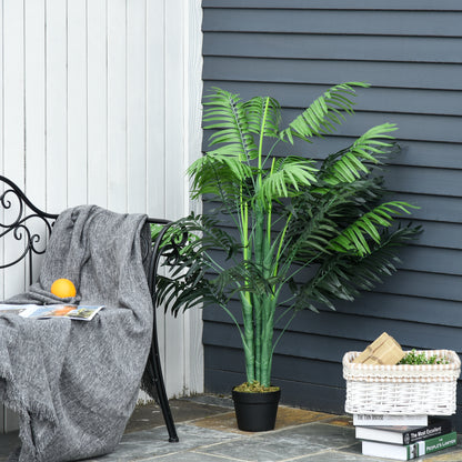 Outsunny 125cm/4FT Artificial Palm Plant Decorative Tree with 18 Leaves Nursery Pot Fake Plastic Indoor Outdoor Home Office Décor, Green