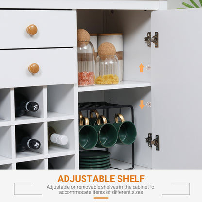 Buffet Cabinet, Rustic Sideboard with 9-bottle Wine Rack, Storage Cabinets, Drawers and Adjustable Shelves, Natural Handle