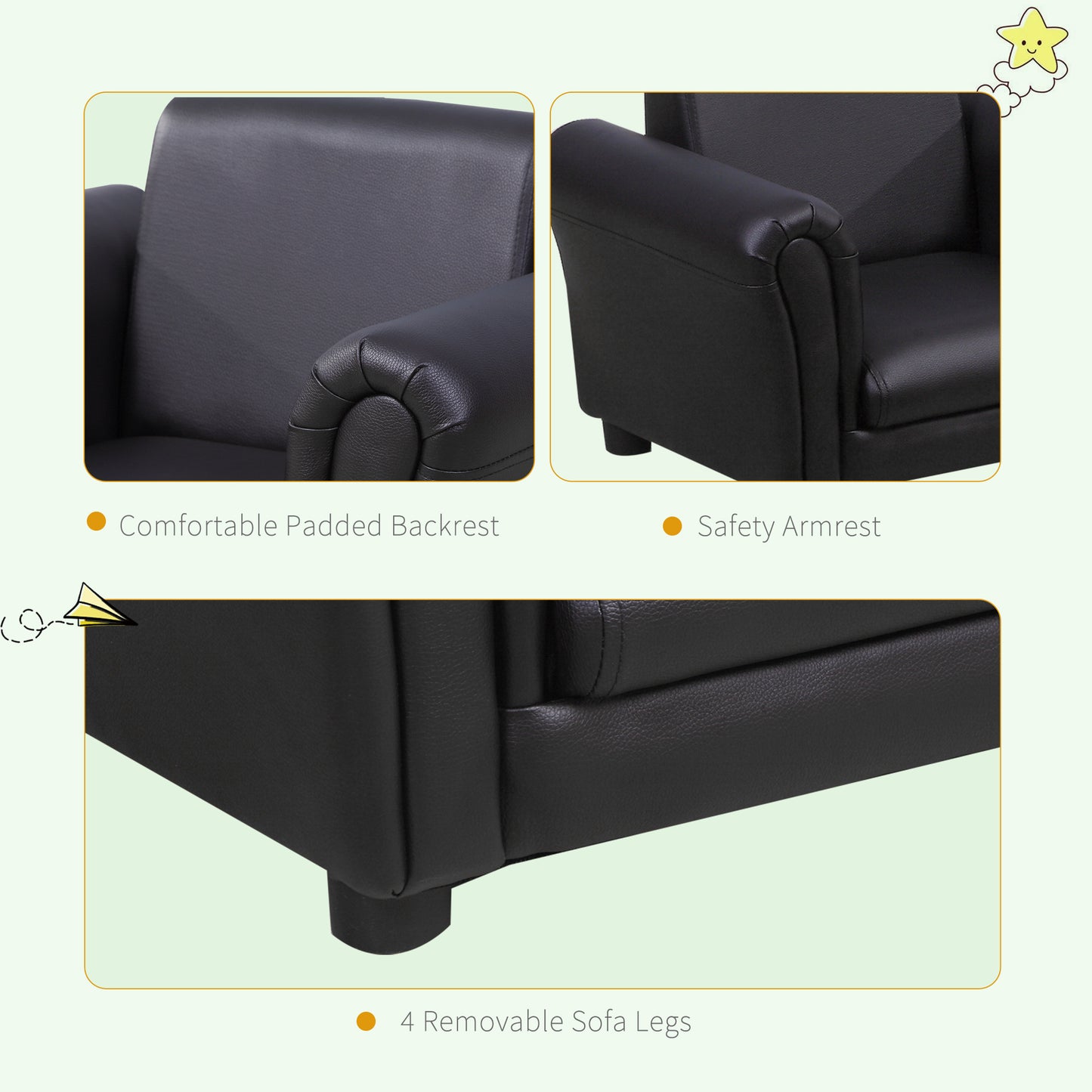 #Children Armchair W/Footstool-Black