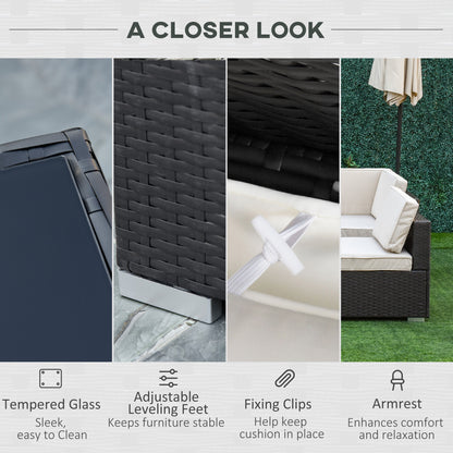 Outsunny 7 Piece Garden Rattan Furniture Set Outdoor Sectional Wicker Weave Sofa Seat Coffee Table w/ Cushion and Pillow Buckle Structure Dark Coffee