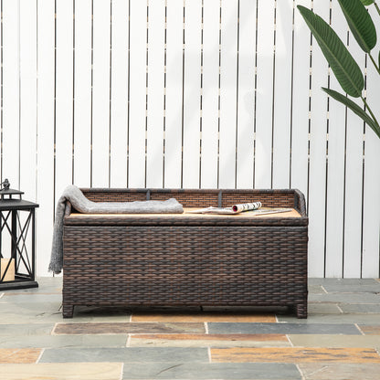 Outsunny Patio PE Rattan Wicker Storage Basket Box Bench Seat Furniture w/ Cushion Brown