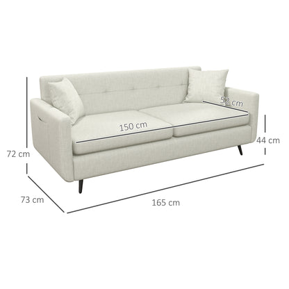 165cm 2 Seater Sofa for Living Room, Modern Fabric Couch, Tufted Loveseat Sofa Settee w/ Steel Legs, 2 Storage Pockets